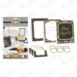Kit decoracion Buffet plata, dorado, blanco y negro (12 Piezas)