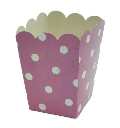 3 Pink polka dot boxes 8x8x10cm