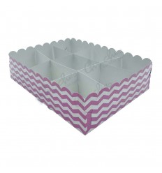 Tray 9 compartments pink stripes