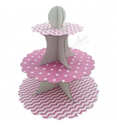 Candy holder 3 floors pink polka dots and stripes