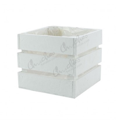 caja madera cuadrada  blanca 12,5x12,5x 11 cm