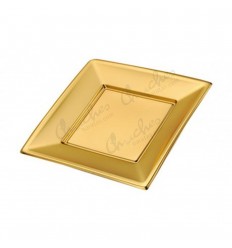 3 square plates flat gold 23 cm
